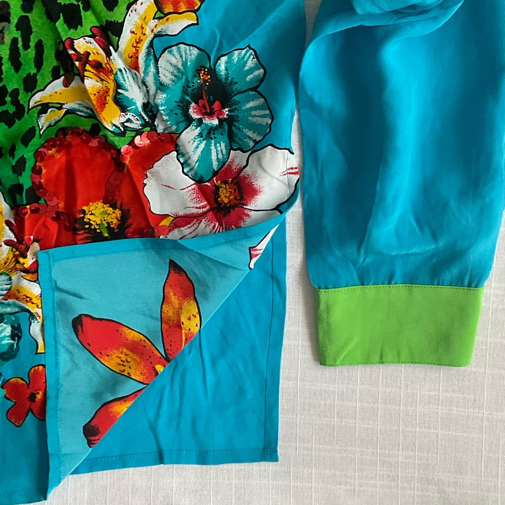 Diane Gilman | Vintage 100% Silk Leopard Floral Sequin Maximalist Blouse | M - Picture 10 of 12